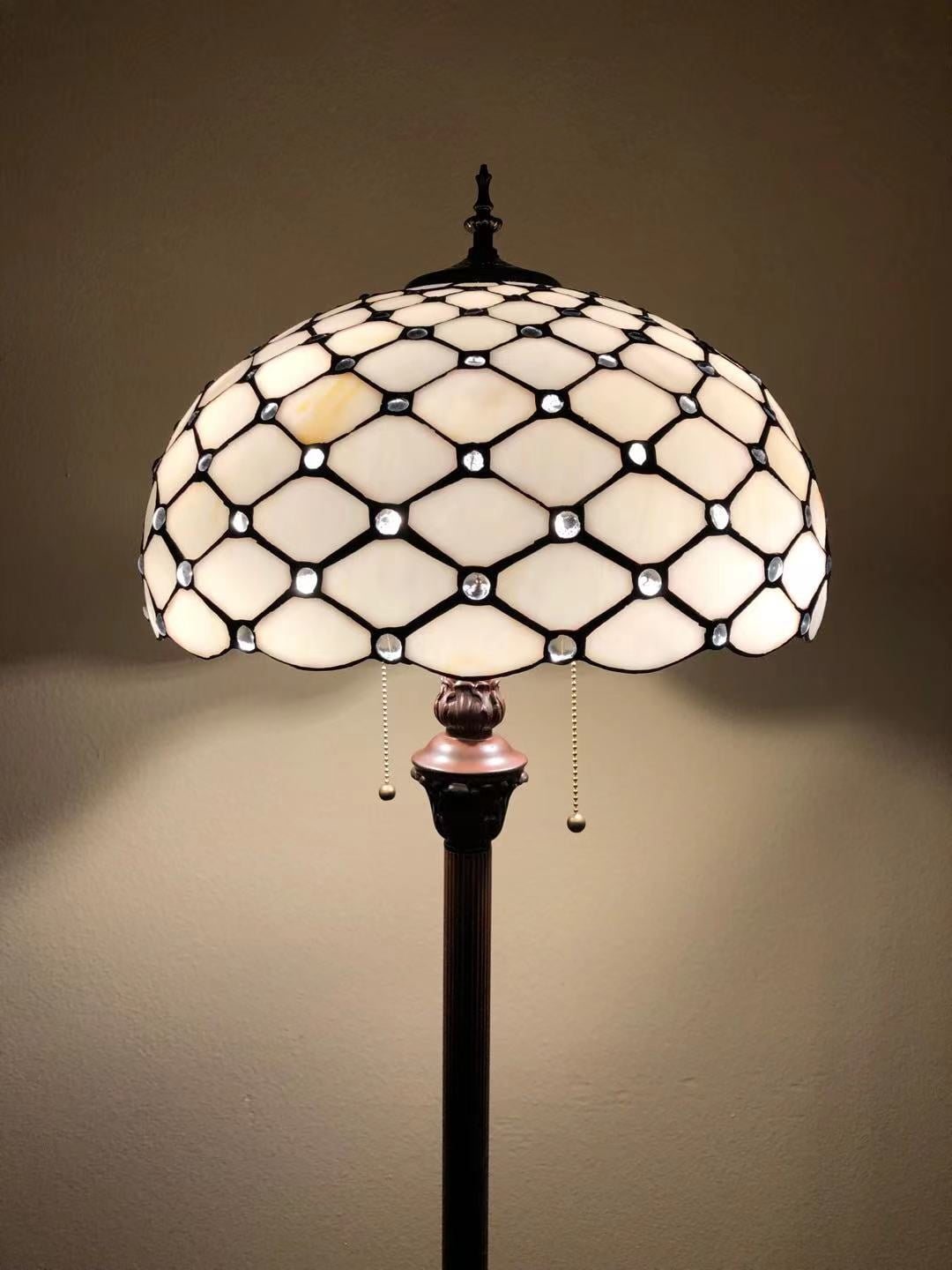 Tiffany Style White Stained Glass Floor Lamp with Metal Base