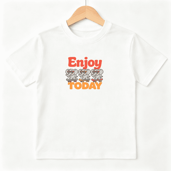 Enjoy Today Elephants Skate Boys Graphic Tee, Funny Retro 100% Cotton Kids Short Sleeve T-Shirt 4-13Y