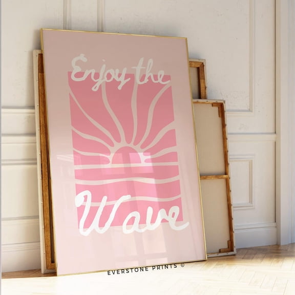 Enjoy The Wave Summer Print, Pink Beachy Art Print, Trendy Coastal Art, Beach House Decor, Ocean Aesthetic Poster, Wall Art, Modern Wall Decor, 16x24 UNFRAMED