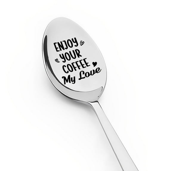 Enjoy Your Coffee My Love Spoon Gifts for Girlfriend Boyfriend Anniversary Valentines Day Gift for Husband Wife Birthday Gift for Wedding Engagement Gifts for Bride Groom Coffee Lover Gift