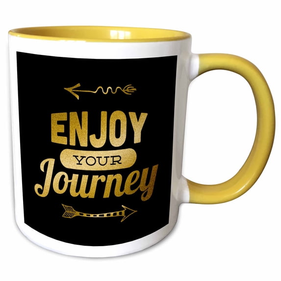 3drose, Enjoy Your Journey Golden Typography on Black, 15oz Two-tone Yellow Mug