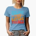 thumbnail image 1 of Enjoy the Little Things, Appreciation Quote, Groovy Retro Wavy Text Merch Gift, Baby Blue T-Shirt, Medium, 1 of 5