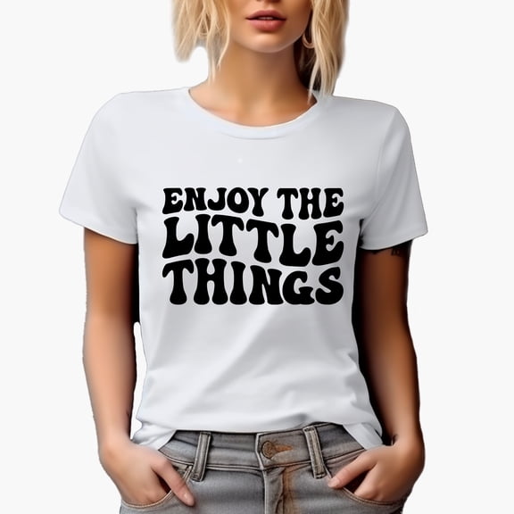 Enjoy the Little Things, Groovy Retro Wavy Text Merch Gift, White T-Shirt, 3XL