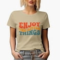 thumbnail image 1 of Enjoy the Little Things Quote, Groovy Retro Wavy Text Merch Gift, Tan T-Shirt, Large, 1 of 5