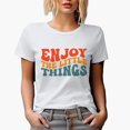 thumbnail image 1 of Enjoy the Little Things Quote, Groovy Retro Wavy Text Merch Gift, White T-Shirt, Large, 1 of 5