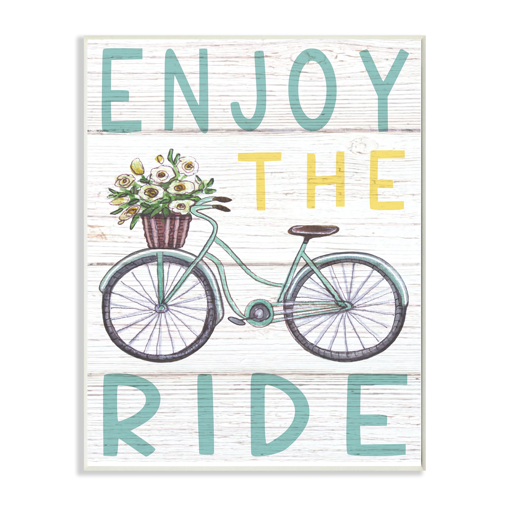 Stupell Industries Enjoy the Ride Phrase Flower Basket Bicycle,10 x 15,Designed by Elizabeth Tyndall
