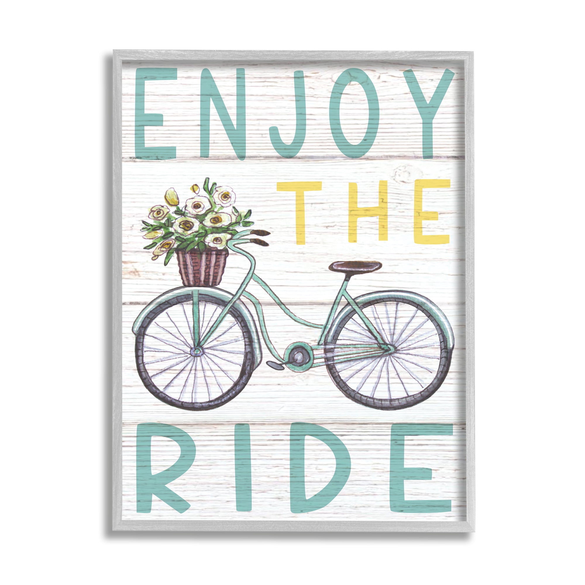 Enjoy the Ride Phrase Flower Basket Bicycle 16 in x 20 in Framed Drawing Art Print, by Stupell Home Décor