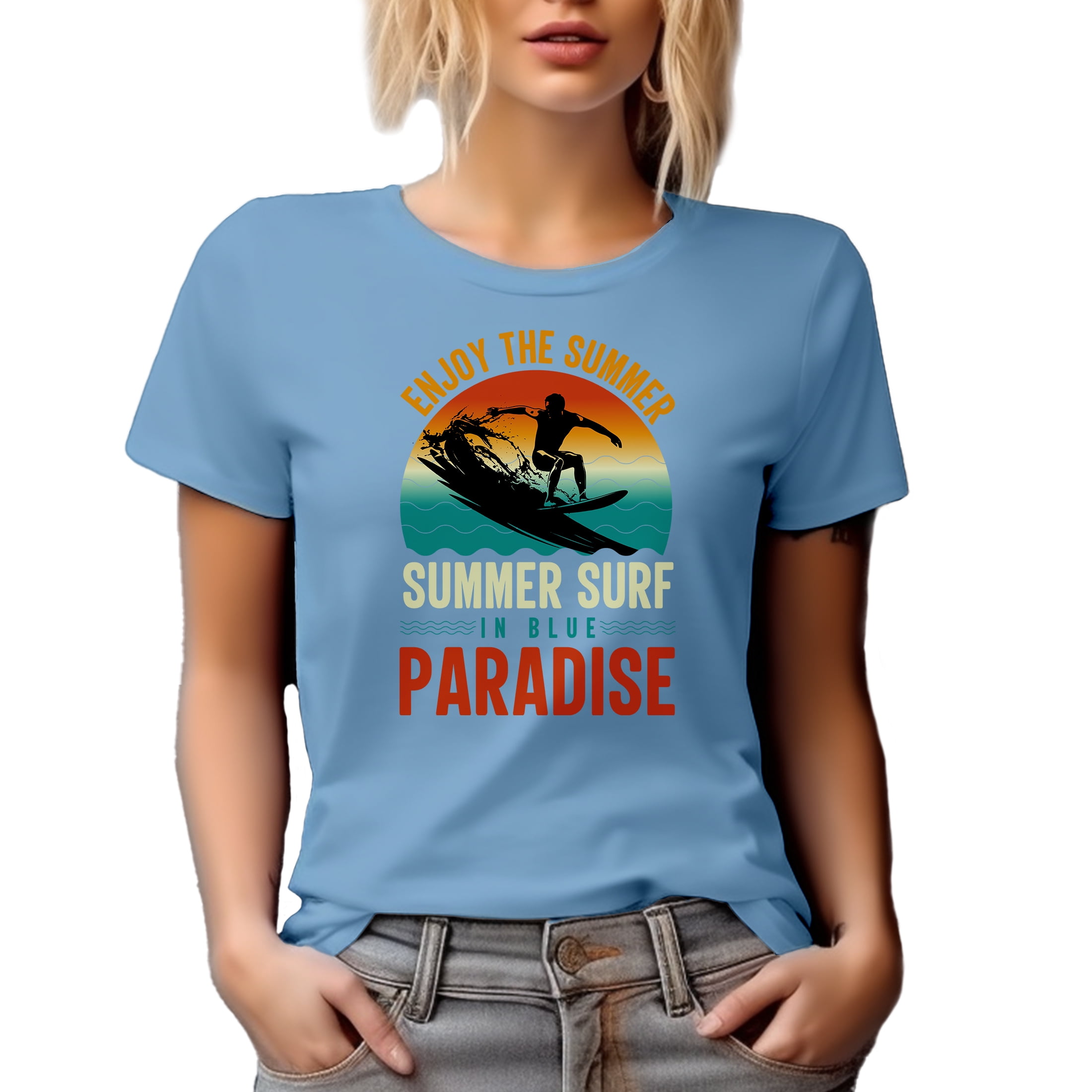 Enjoy the Summer, Summer Surf in Blue Paradise, Baby Blue T-Shirt, XL