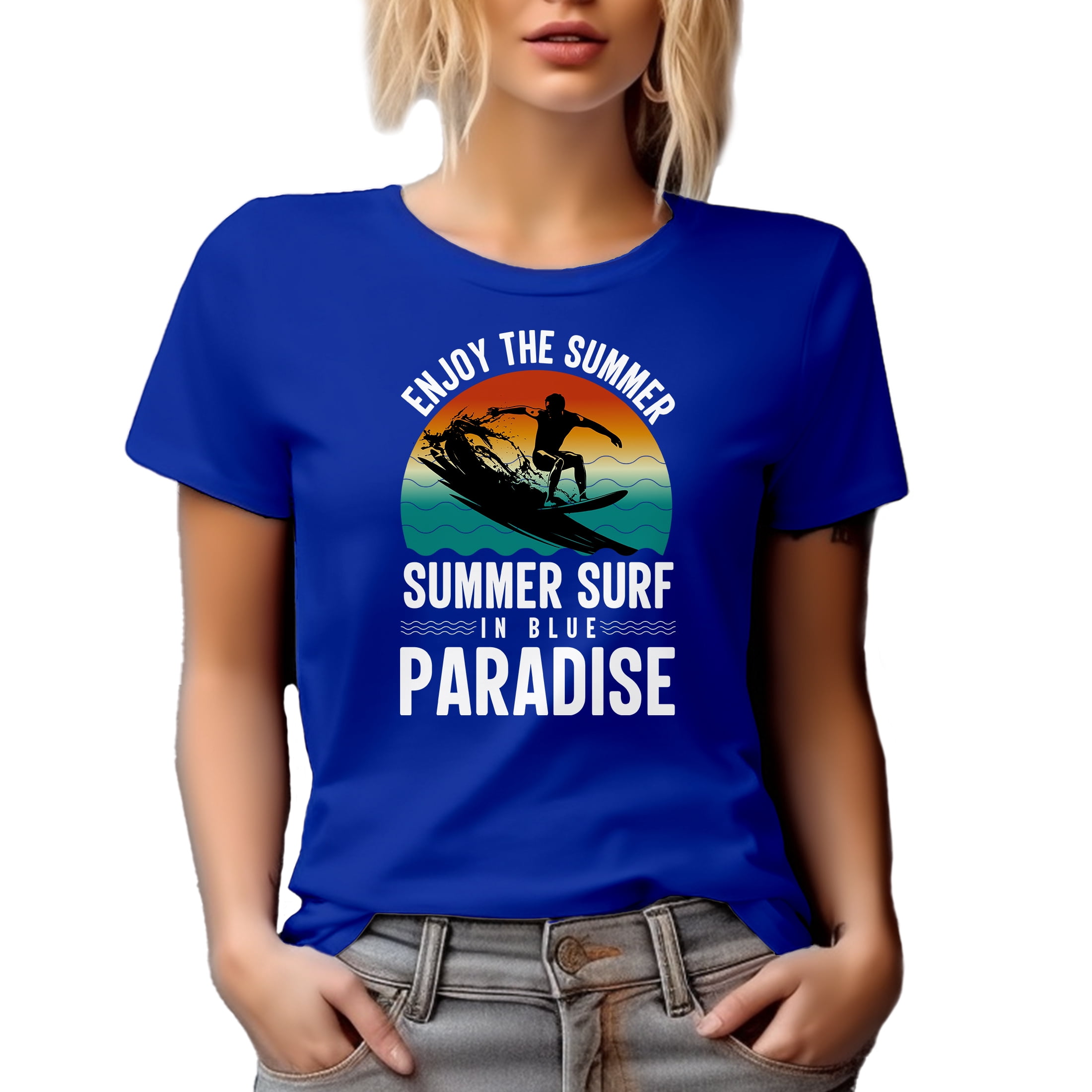 Enjoy the Summer, Summer Surf in Blue Paradise - Surfer or Surfing Enthusiast, Royal Blue T-Shirt, 2XL