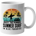 thumbnail image 1 of Enjoy the Summer, Summer Surf in Blue Paradise with a Surfer & Surfing Van, White 11oz Ceramic Mug, 1 of 5