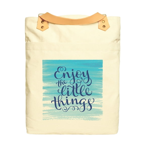 Enjoy the little things Print 100% Cotton Canvas Leather Straps Backpack WAS_34