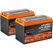 Enjoybot 12V 100Ah LiFePO4 Lithium Battery, 100A BMS Deep Cycle Battery with Low Temp Cut Off, Up to 6 in Series, Peak Current 350A for Golf Cart, RV, Trolling Motor,  Electric LSV, UTV, ATVs(2 Pack)