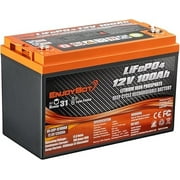 Enjoybot 12V 100Ah LiFePO4 Lithium Battery, 4000+ Deep Cycle with Low-Temp Protection, 100A BMS and Max 6S4P for RV, Marine, Solar, Off-Grid
