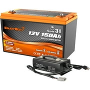 Enjoybot 12V 150Ah LiFePO4 Lithium Battery Self-Heating with 14.6V 40A Charger, Group 31 Lithium Battery with 150A BMS and Bluetooth, 1920W Load Power with 6000+ cycles for RV Golf Cart Solar