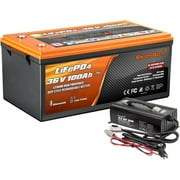 Enjoybot 36V 100Ah LiFePO4 Lithium Battery with 43.8V 20A Lithium Battery Charger, Built-in 100A BMS and Bluetooth, Max. 3840W Load Power, Peak Current 500A Perfect for Golf Cart RV Trolling Motor