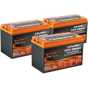 Enjoybot 36V 100Ah LiFePO4 Lithium Battery Set - 3 Batteries, 100A BMS Deep Cycle Battery with Low Temp Cut Off, Peak Current 350A for Golf Cart, RV, Trolling Motor, Electric LSVs, UTVs, ATVs