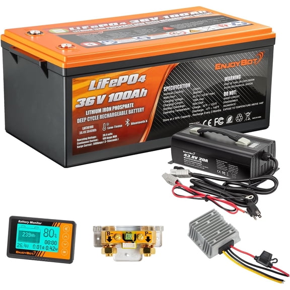Enjoybot 36V 100Ah LiFePO4 Lithium Golf Cart 3840Wh Battery Conversion Kit, Built in 100A BMS and Bluetooth, Low Temperature Protection and Peak Current 500A, 10 Years Lifetime with 6000+ Cycles