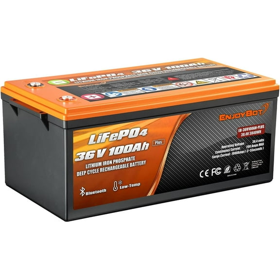 Enjoybot 36V 100Ah Plus LiFePO4 Lithium Battery with 3840Wh, Built-in 200A BMS and Bluetooth, BCI Group 8D, Low-Temp Protection and Peak Current 1000A Perfect for Golf Cart, RV Trolling Motor
