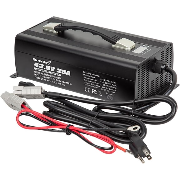 Enjoybot 43.8V 20A Lithium Battery Charger with 0V Smart Charge Function, 43.8V LiFePO4 Battery Charger AC-DC Smart Charger for 36V LiFePO4 Lithium-Iron Deep Cycle Rechargeable Batteries