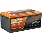 Enjoybot 48V 100AH Plus LiFePO4 Lithium Battery with 5120Wh, Built-in 200A BMS and Bluetooth, Low Temp Cut-Off Function, Max.10.24 kW Load Power and Peak Current 1000A Perfect  for Golf Cart RV, UTV