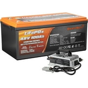 Enjoybot 48V 100Ah LiFePO4 Lithium Battery with 58.4V 10A Dual-Purpose Charger, Built-in 100A BMS and Bluetooth, Low Temperature Cut-Off Function, Peak Current 500A Perfect for Golf Cart RV Solar