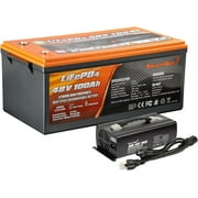 Enjoybot 48V 100Ah LiFePO4 Lithium Battery with 58.4V 15A Lithium Battery Charger, Built-in 100A BMS and Bluetooth, Low Temperature Cut-Off Function, Peak Current 500A Perfect for Golf Cart RV Solar
