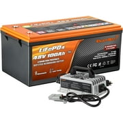 Enjoybot 48V 100Ah Plus LiFePO4 Lithium Battery with 58.4V 10A Charger, Built-in 200A BMS and Bluetooth, Max.10.24 kW Load Power and Peak Current 1000A Perfect for Golf Cart RV, LSVs, UTVs & ATVs