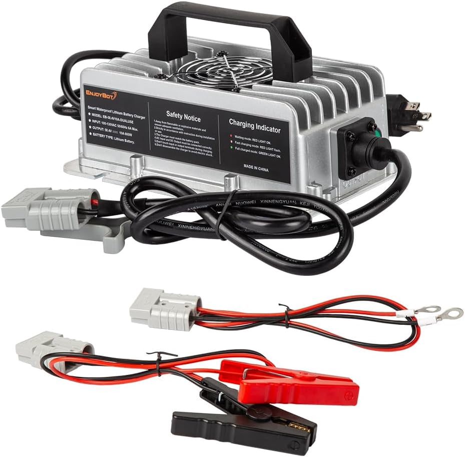 Enjoybot 58.4V 10A LiFePO4 Lithium Golf Cart Battery Charger Waterproof with 0V Smart Charge Function, Mountable Dual-Purpose AC-DC Smart Charger for 48V LiFePO4 Lithium-Iron Deep Cycle Batteries