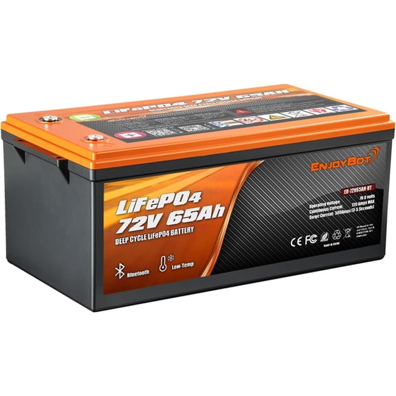 Enjoybot 72V 65Ah LiFePO4 Lithium Battery, 120A BMS Deep Cycle Battery with Bluetooth and Low-Temp Protection, 9216W Output Power, Peak Current 500A for 72V Golf Carts, LSVs, NEVs, Electric UTVs