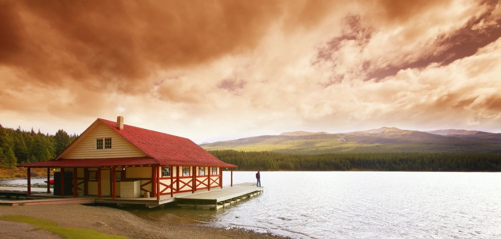 Enjoying A Mountain Lake View Canvas Art - Don Hammond Design Pics (20 x 9)