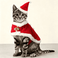 thumbnail image 1 of Enjoying Cat Christmas Costume, Pet Santa Hat with Xmas Clothes for Cats Small Dogs Rabbits, Cat Santa Hat and Red Warm Cloak Coat, New Year Puppy Red Clothes Outfit, Adjustable, 1 of 6