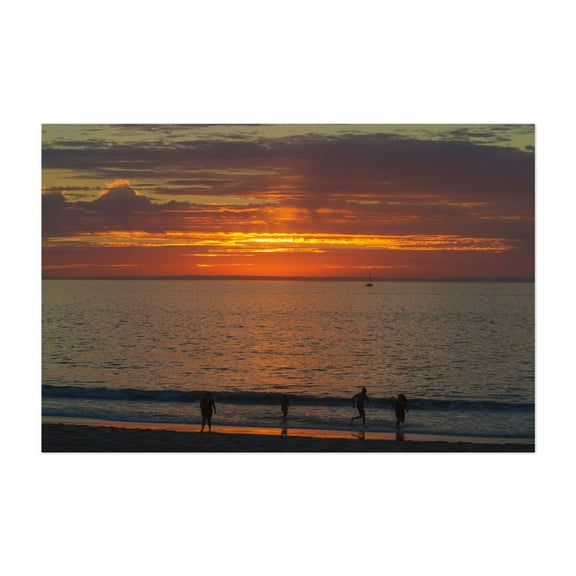 Enjoying That Last Bit of Sunlight - Redondo Beach California Photography Sunset Seascape Beach Silhouette Ocean Coast Boat Unframed Wall Art Print 24 x 36 inches
