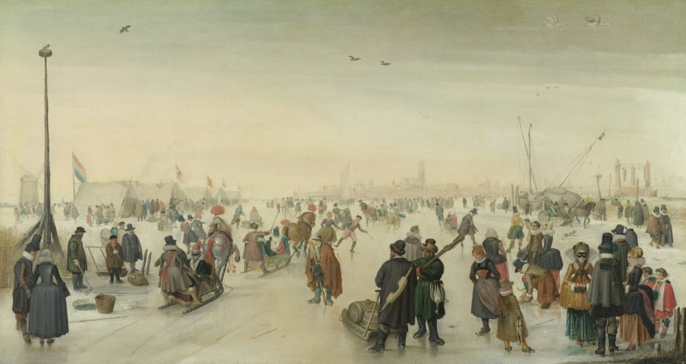 Enjoying The Ice Near A Town Canvas Art - (36 x 24)