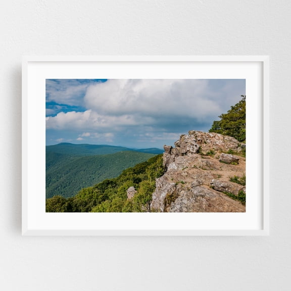 Enjoying the View from Hawksbill Summit - Virginia Photography Landscape Mountain Nature Scenic Wilderness Travel Poster Woodland White Framed Wall Art Print 5 x 7 inches