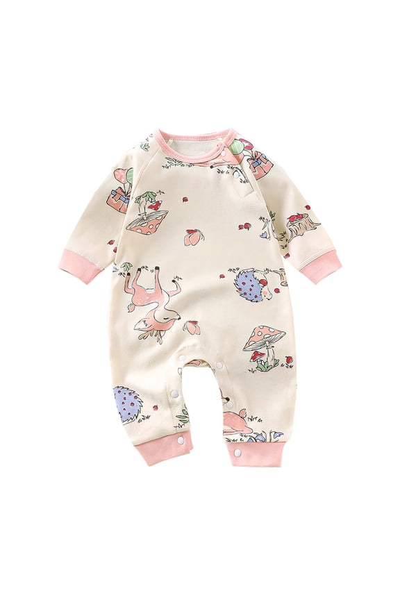 0-18M Baby Unisex Romper Jumpsuits Cute Print Cotton Soft Toddler Bodysuit Long Sleeve Crewneck Spring Fall Newborn onesie