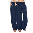 thumbnail image 1 of Enjoytime 2 Pack Casual Pants for Women Solid Color Elastic Waist Wide Leg Pants with Pockets Lounge Loose Workout Trousers Plus Size Womens Clothing Dark Blue XXL, 1 of 5