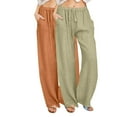 thumbnail image 1 of Enjoytime 2 Pack Plus Size Pants for Women Solid Color Elastic Waist Wide Leg Pants with Pockets Workout Business Casual Trousers Green L, 1 of 7
