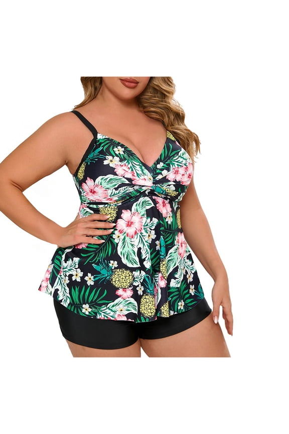 2 Piece Bathing Suits for Women Modest Plus Size Tankini Floral Flowy Swim Tops with Shorts Swimsuits