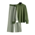 thumbnail image 1 of Enjoytime 2 Piece Lounge Set Women Patchwork High Collar Long Sleeves Blouse and Elastic Waist Pants Fall Winter Casual Clothes Green Free Size, 1 of 3