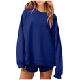 thumbnail image 1 of Enjoytime 2 Piece Lounge Set Women Solid Color Crewneck Long Sleeve Sweatshirt Shorts Outfits Casual Loose Travel Matching Sets Blue M, 1 of 5