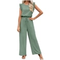 thumbnail image 1 of Enjoytime 2 Piece Lounge Sets for Women Round Neck Ruffle Cap Sleeve Matching Set Work Casual Travel Outfits Wide Leg Pants, 1 of 5
