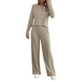 thumbnail image 1 of Enjoytime 2 Piece Outfits for Women Solid Color Long Sleeve Button Down Shirts Straight Pants Knitted Loungewear Casual Business Work Matching Sets Beige L, 1 of 7
