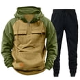 thumbnail image 1 of Enjoytime 2 Piece Set for Men Patchwork Long Sleeve Velvet Sweatshirt and Pants Sweatsuit Workout Casual Warm Plus Size Outfits, 1 of 7