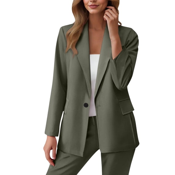 Enjoytime 2 Piece Sets for Women Solid Color Long Sleeve Button Down Blazer Long Pants Suit Set Business Casual Work Outfits Plus Size Womens Clothing