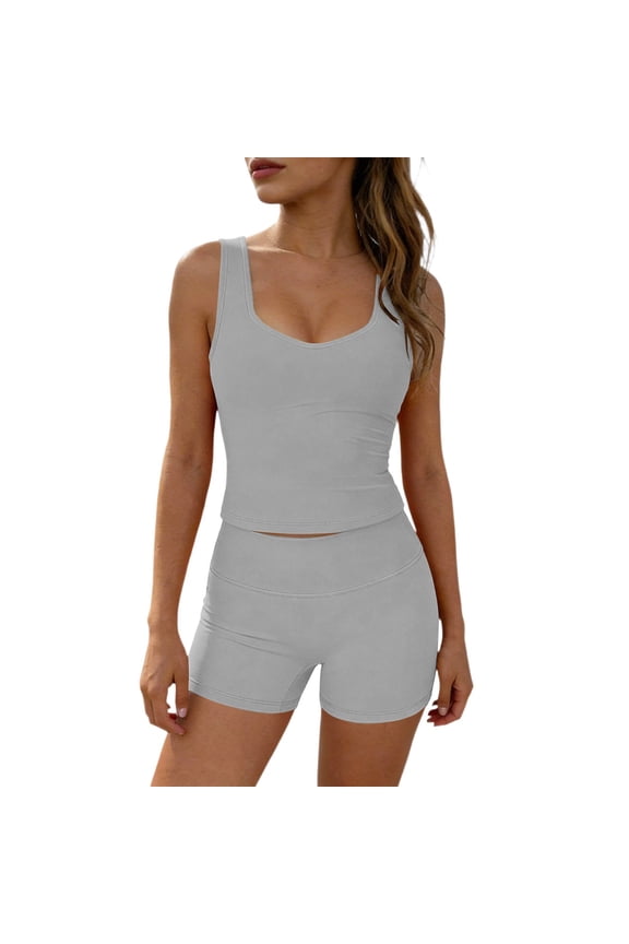 2 Piece Sets for Women Crop Tank Top with Shorts Workout Set Summer Tracksuit Gym Yoga Plus Size Outfits
