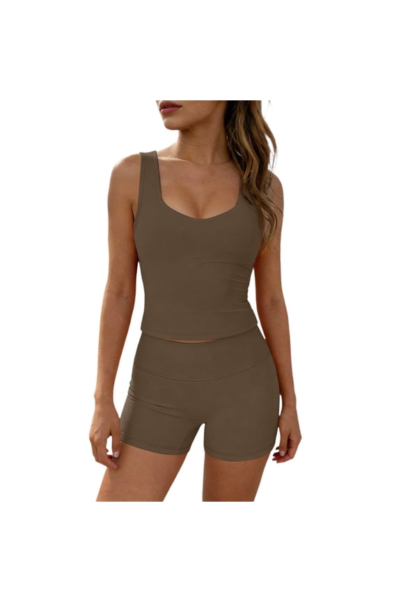 Enjoytime 2 Piece Sets for Women Crop Tank Top with Shorts Workout Set Summer Tracksuit Gym Yoga Plus Size Outfits
