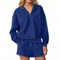 thumbnail image 1 of Enjoytime 2 Piece Sets for Women Fall Winter Solid Color Long Sleeve Half Zip Sweatshirt Shorts Loungewear Matching Vacation Travel Outfits Blue XL, 1 of 7