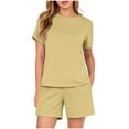 thumbnail image 1 of Enjoytime 2 Piece Sets for Women Solid Color Crewneck Short Sleeve Tops Shorts Loungewear Fashion Comfy Causal Plus Size Outfits, 1 of 4