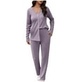 thumbnail image 1 of Enjoytime 2 Piece Sets for Women Solid Color Long Sleeve Button Down Shirt and Long Pants Fall Winter Loose Loungewear Sleepwear Purple XL, 1 of 2