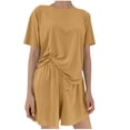 thumbnail image 1 of Enjoytime 2 Piece Short Sets for Women Round Neck Tops Elastic Waist Shorts Loungewear Solid Color Loose Casual Womens Pajamas, 1 of 5